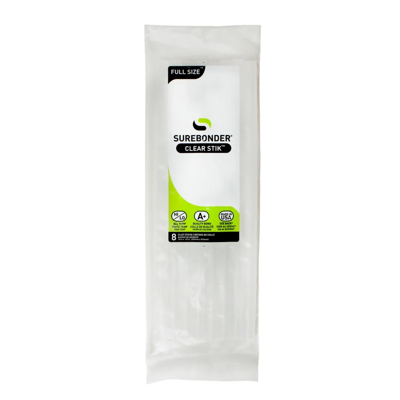 Barras de pegamento transparentes multiuso Surebonder de 0,41 pulg. de diámetro x 10 pulg. de largo, paquete de 8