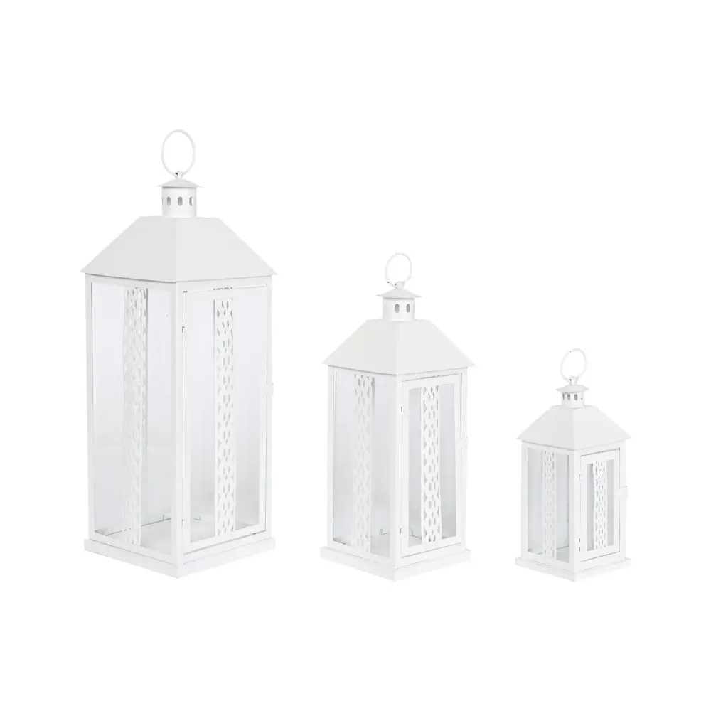 Premium de Lujo FAROLA SET 3 HIERRO CRISTAL 20X20X55 ASA BLANCO
