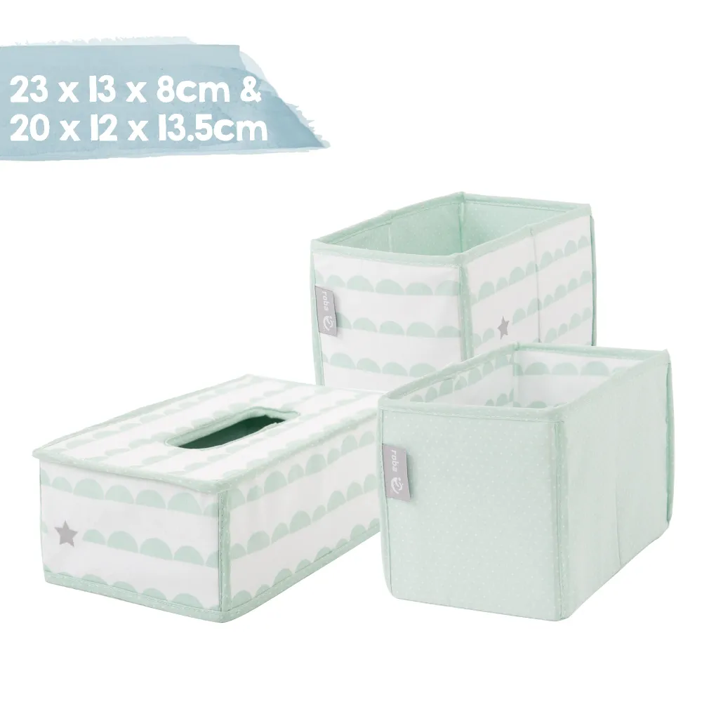 Set organizer per la cura 'Happy Cloud', 3 pezzi, 2 scatole per pannolini e accessori, 1 scatola per la salviettina umidif...