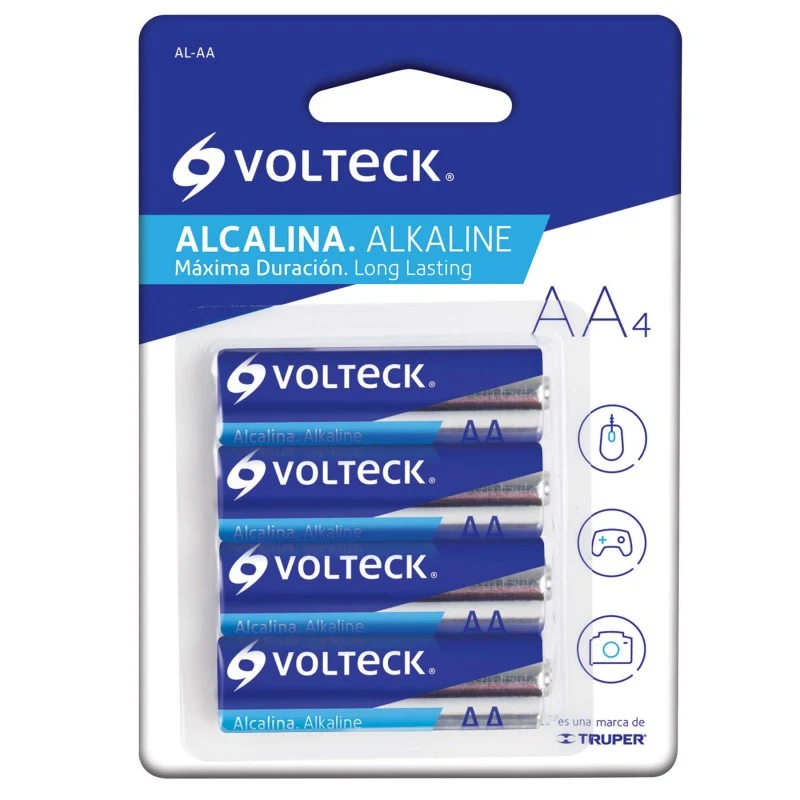 PAQ. DE 4 PZAS. DE PILA "AA" ALCALINA VOLTECK AL-AA con Garantí