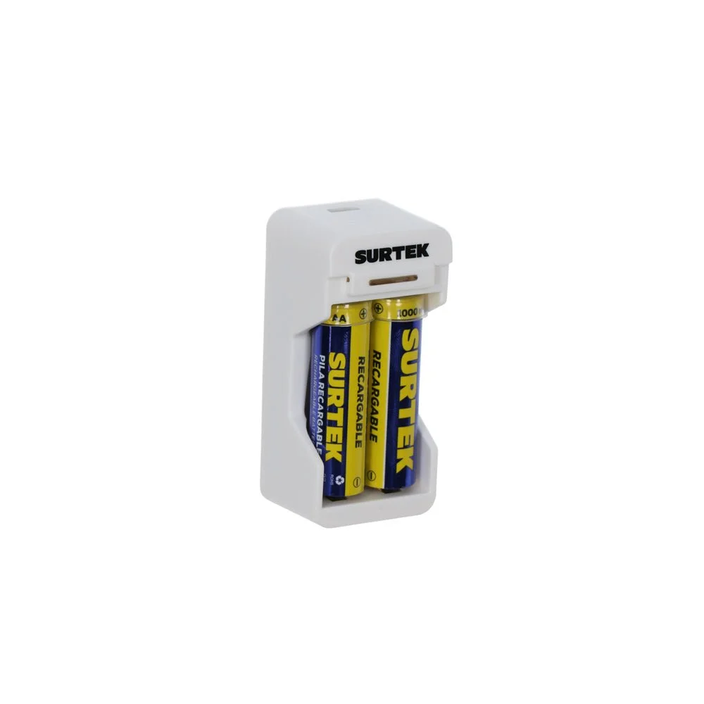 Cargador de pilas "aaa" y "aa", con 2 pilas "aa" surtek Listas para Usar
