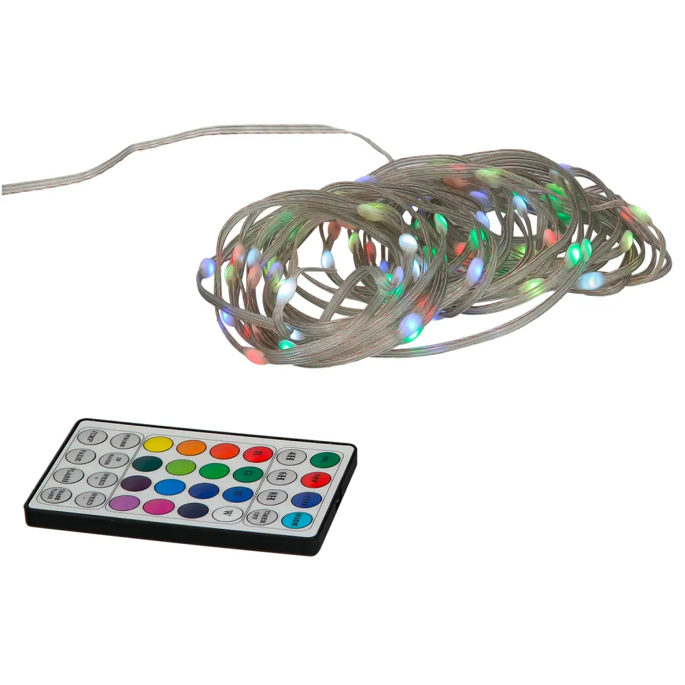 Luces Navidad Luz Colorido 80 Microled Pilas Con Mando. Uso Interno / Externo Protección IP44. 3 Baterias AA para Juguetes