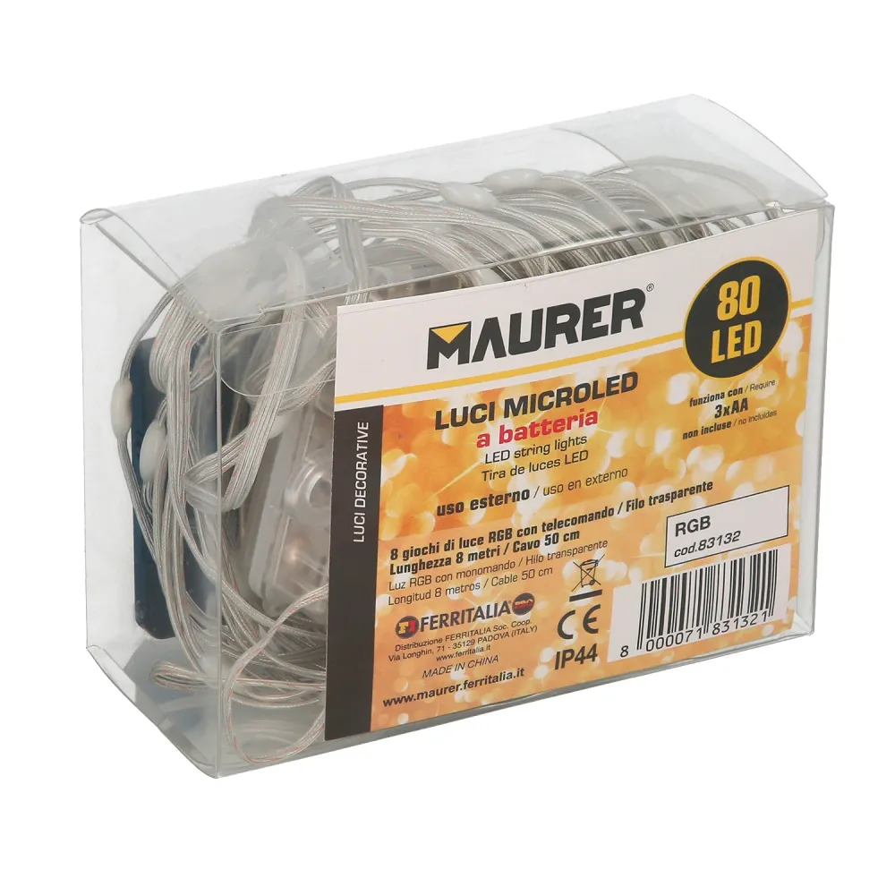 Luces Navidad Luz Colorido 80 Microled Pilas Con Mando. Uso Interno / Externo Protección IP44. 3 Baterias AA para Juguetes