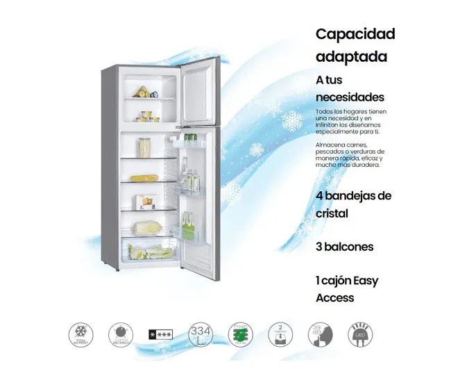 Alta Duración Frigorifico Dos Puertas Infiniton FG-330TD70XEK, 334l, 170 cm, E. Ciclico, Inox