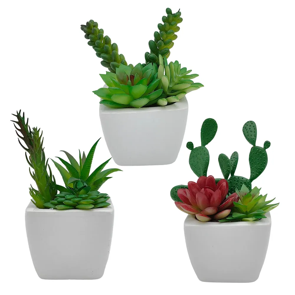 Alta Duración Macetas artificiales de cerámica (paquete de tres) de 7,5 x 13 cm