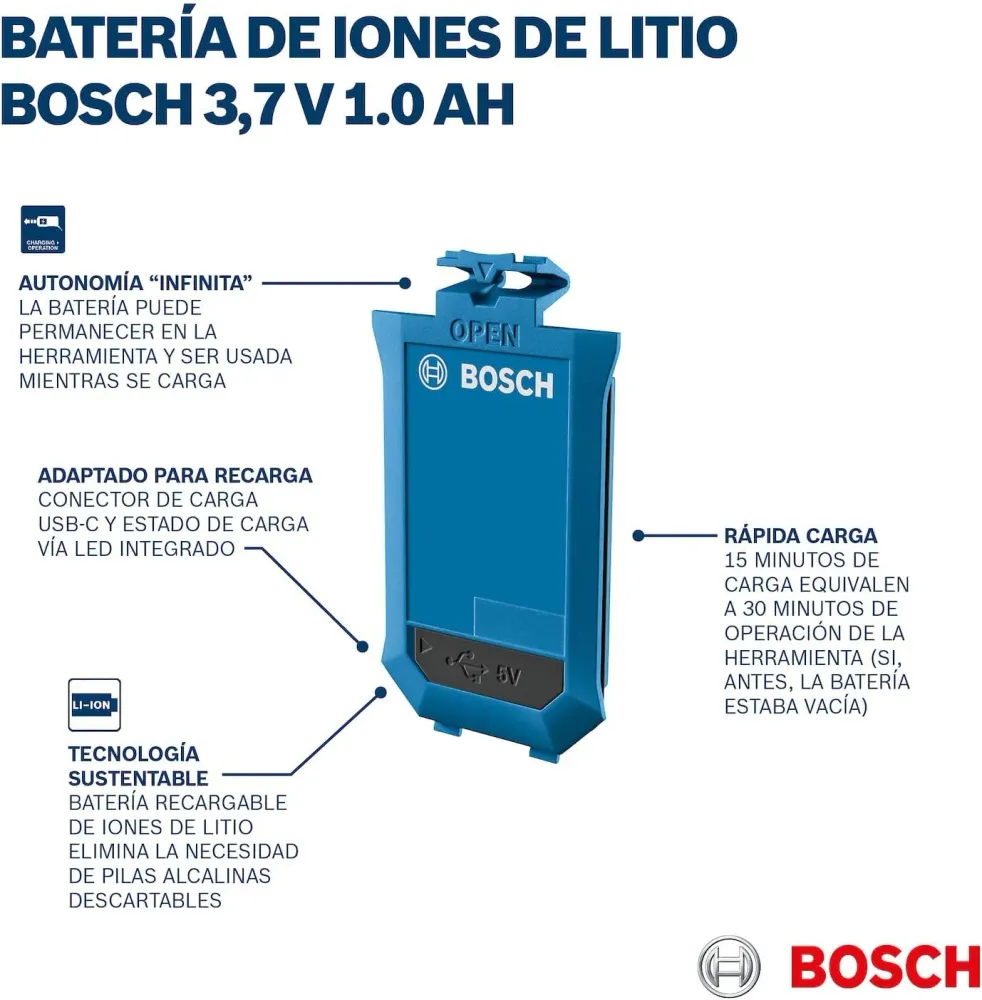 Baterí para Medidor Láser Bosch BA 3.7 V 1.0Ah | Recargables 1000 Veces |