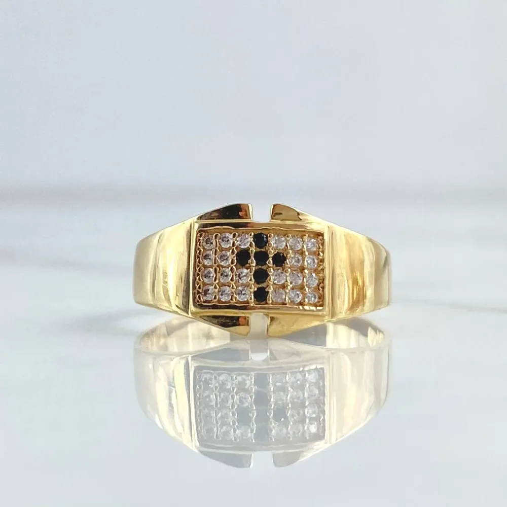 Baterías Recargables Anillo Cruz Cuadro Voluminoso 3.2gr / T7 1/2 / Circones Blancos Negros Oro Amarillo 18K