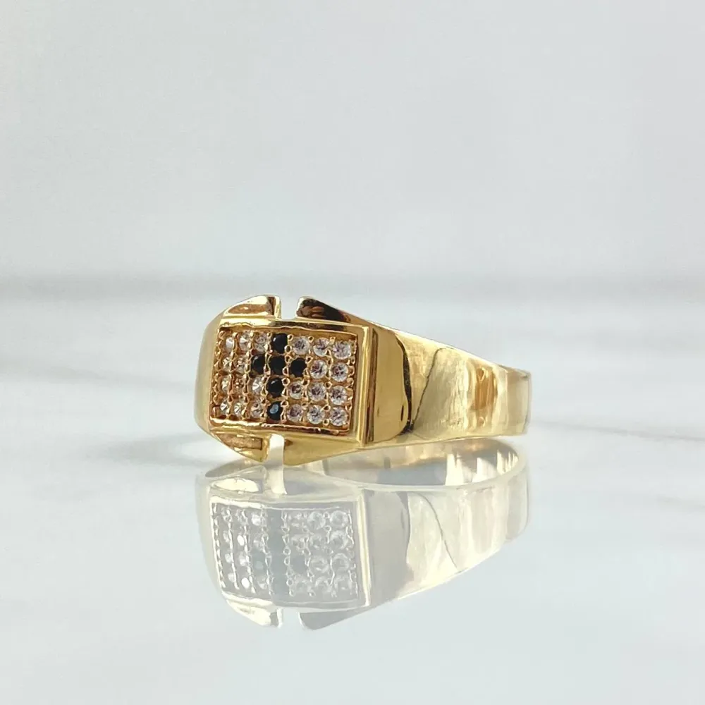 Baterías Recargables Anillo Cruz Cuadro Voluminoso 3.2gr / T7 1/2 / Circones Blancos Negros Oro Amarillo 18K