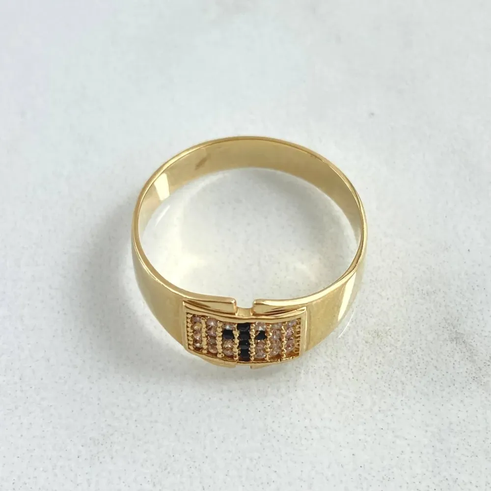 Baterías Recargables Anillo Cruz Cuadro Voluminoso 3.2gr / T7 1/2 / Circones Blancos Negros Oro Amarillo 18K