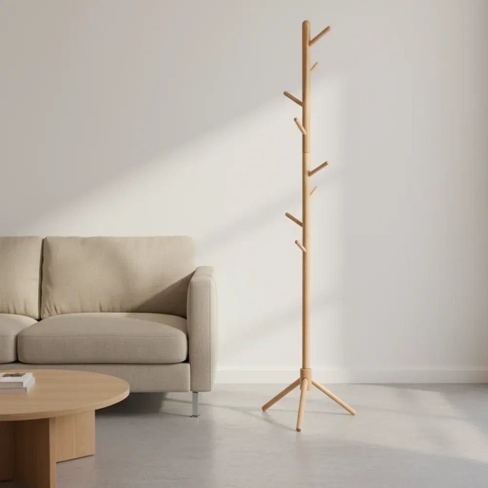 Beukenhouten kapstok met driepoot – minimalistisch design 37 × 37 × 170 cm