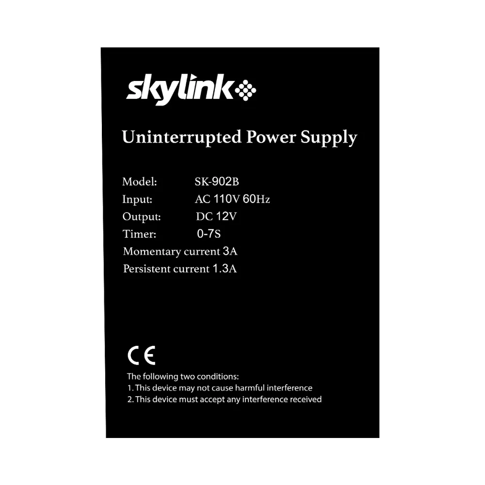 Certificadas CE Fuente de poder Skylink con Gabinete / 2 relay con timer / 0.7 Seg / 3AMP-12V.