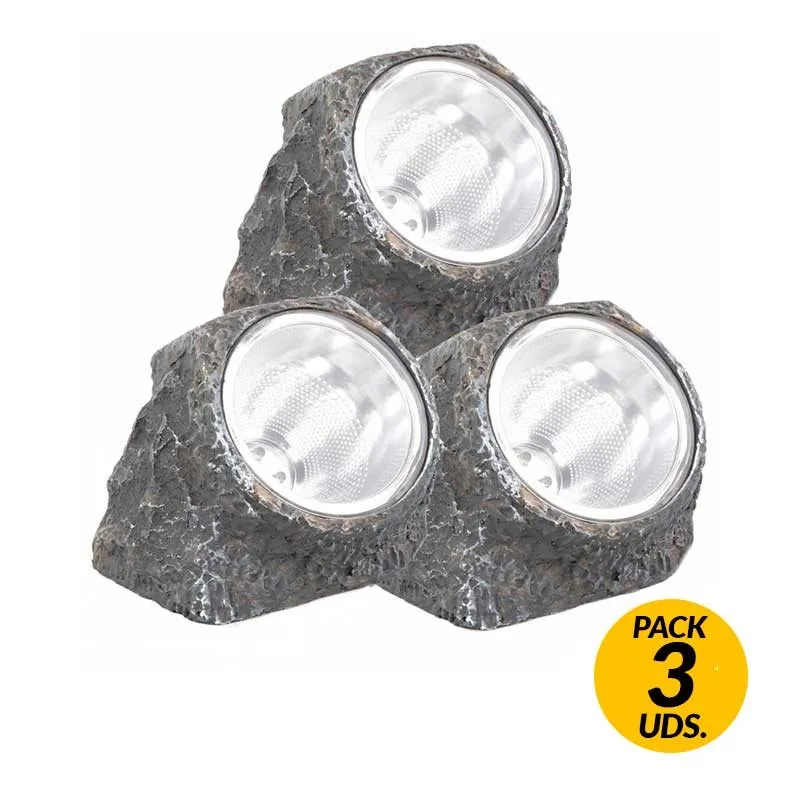 Pack de 3 piedras con luz solar 7hSevenOn Outdoor 6000K 5lm 0,3W gris para Mandos Distancia