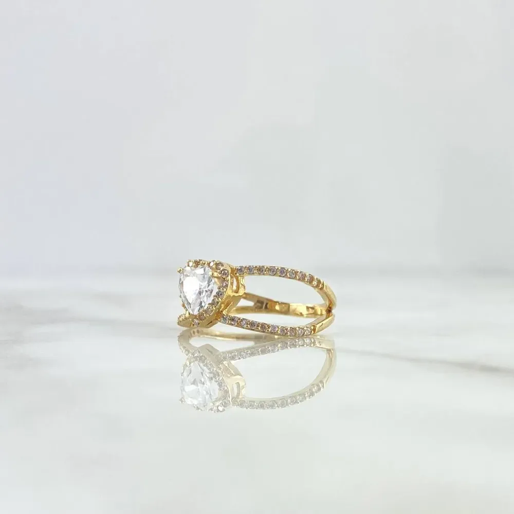 Pilas de Baterí Anillo Corazon Enlazado 3.1gr / T7 1/4 / Circones Blancos Oro Amarillo