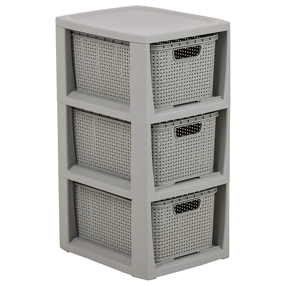 Pilas de Reloj BranQ Perchero de ratán con 3 cestas color gris 3x7l