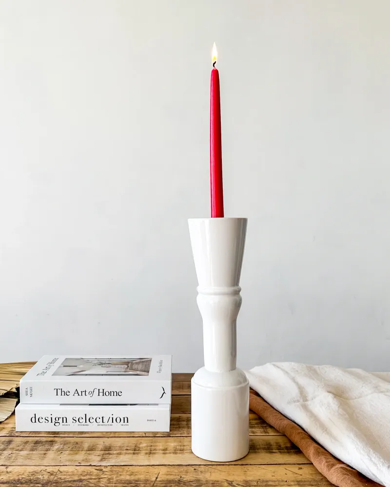 Porta Vela Cerámica Esmaltada Columna 37cm - Diseño Exclusivo