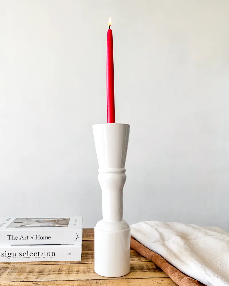Porta Vela Cerámica Esmaltada Columna 37cm - Diseño Exclusivo