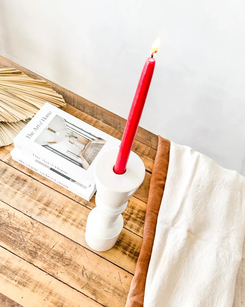 Porta Vela Cerámica Esmaltada Columna 37cm - Diseño Exclusivo
