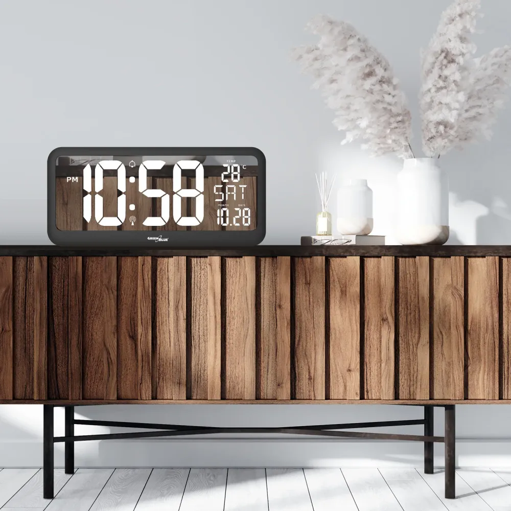 Reloj Digital Amplio con Sensor de Temperatura Pantalla LED 37x17cm Alarma Reloj de Mesa o de Pared Alimentación por Cable...