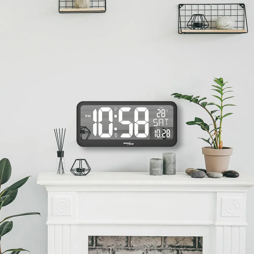 Reloj Digital Amplio con Sensor de Temperatura Pantalla LED 37x17cm Alarma Reloj de Mesa o de Pared Alimentación por Cable...