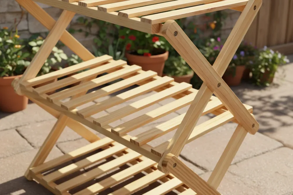 Scaffale pieghevole legno – 3 ripiani (31 × 21 × 47,2 cm)