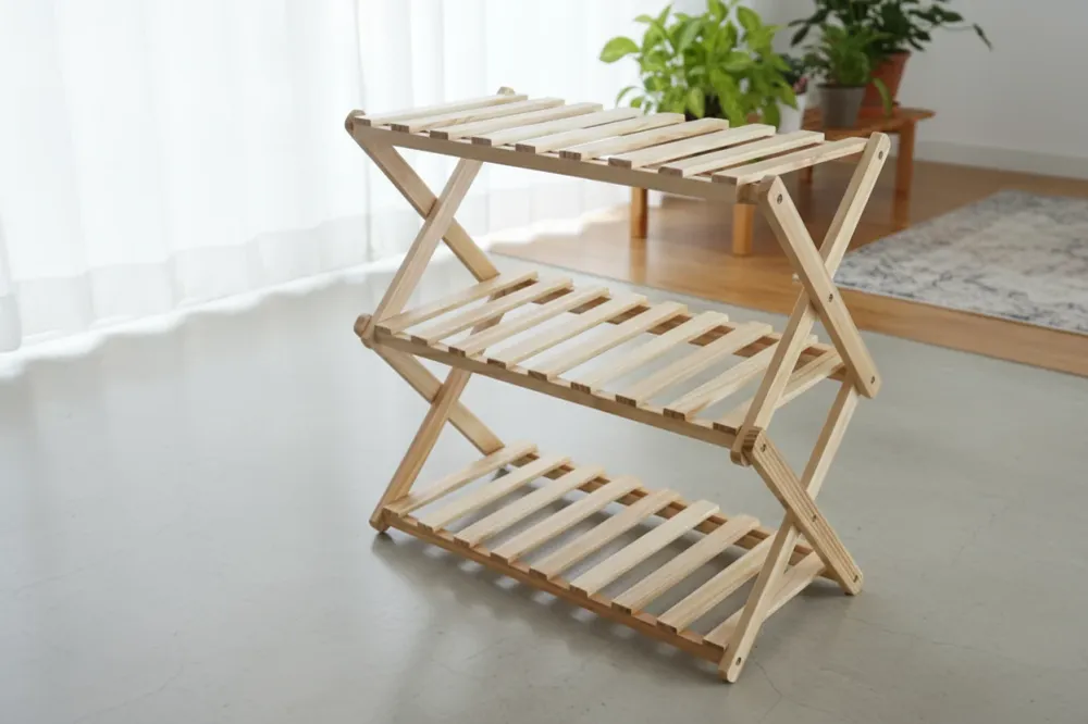 Scaffale pieghevole legno – 3 ripiani (31 × 21 × 47,2 cm)