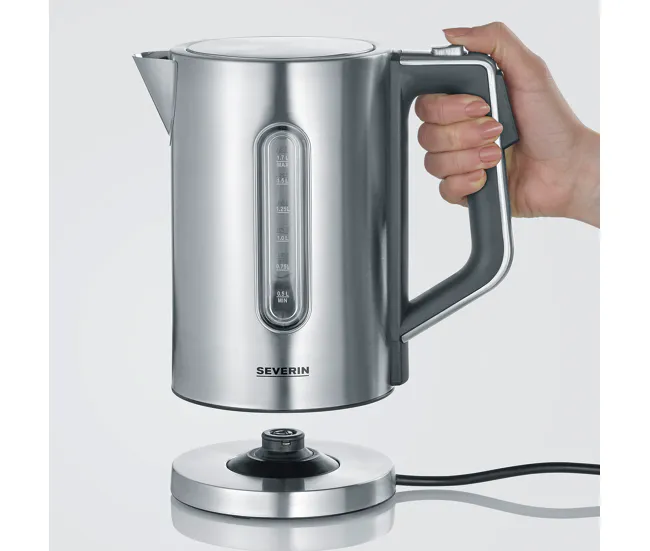 SEVERIN - Hervidor de Agua Con display, 3000 W, 1.7 litros, Acero Inoxidable Cepillado/Negro WK 3418 con Certificación RoHS
