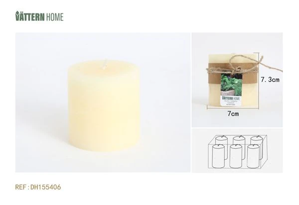 Vela de pilar de 7 x 7,3 cm, de parafina, sabor vainilla (blanco lechoso), duración de combustión de 30 horas | Envío Rápido