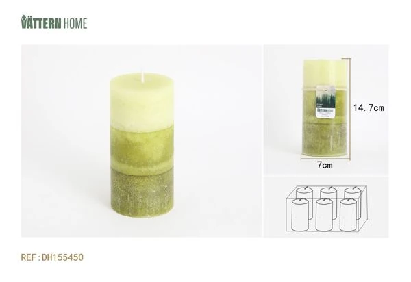 Vela de tres colores en forma de pilar de 7 x 14,7 cm con sabor bosque de parafina (verde) que perdura 65 horas para Dispo...