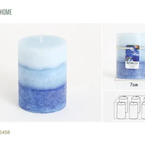 Vela de tres colores en forma de pilar de 7 x 9,7 cm con aroma jazmín (azul) que perdura 40 horas