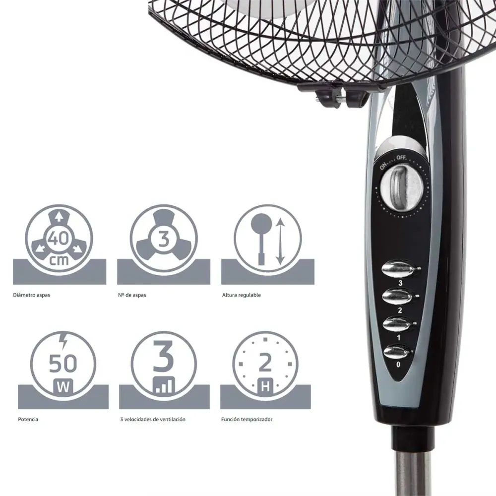 Ventilador de pie Orbegozo SF 3347 50W 3 velocidades negro Ø40 cm AA - 24 Unidades