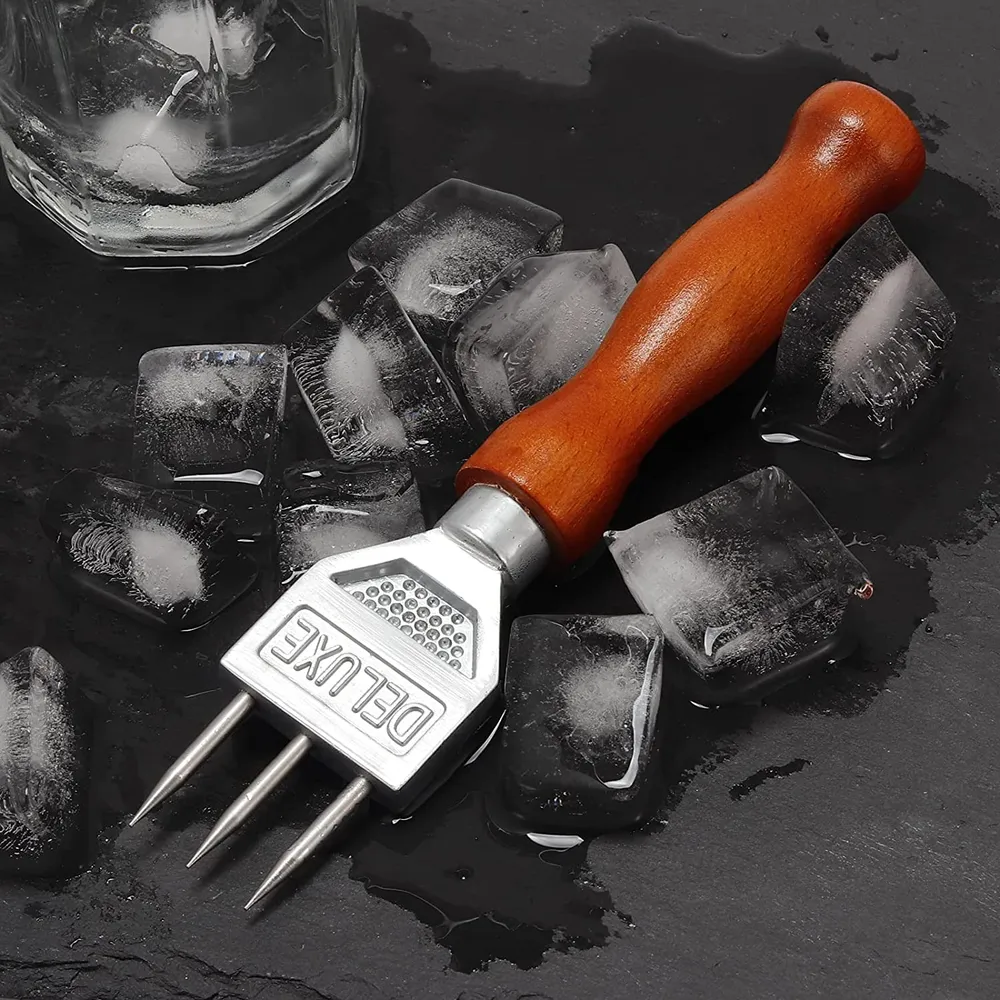 Baterías Recargables Pica hielo de acero inoxidable con mango de madera 3 PUNTAS.