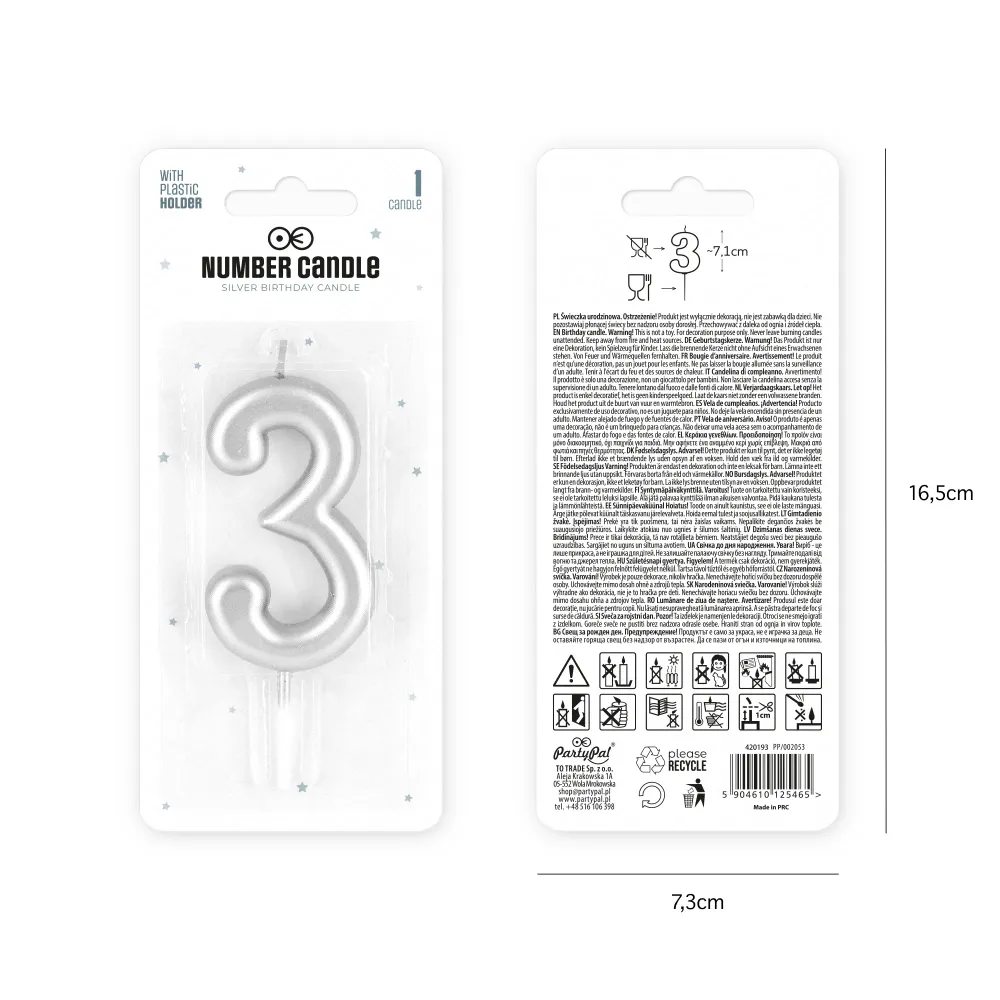 Baterías Recargables Vela numero 3 plata