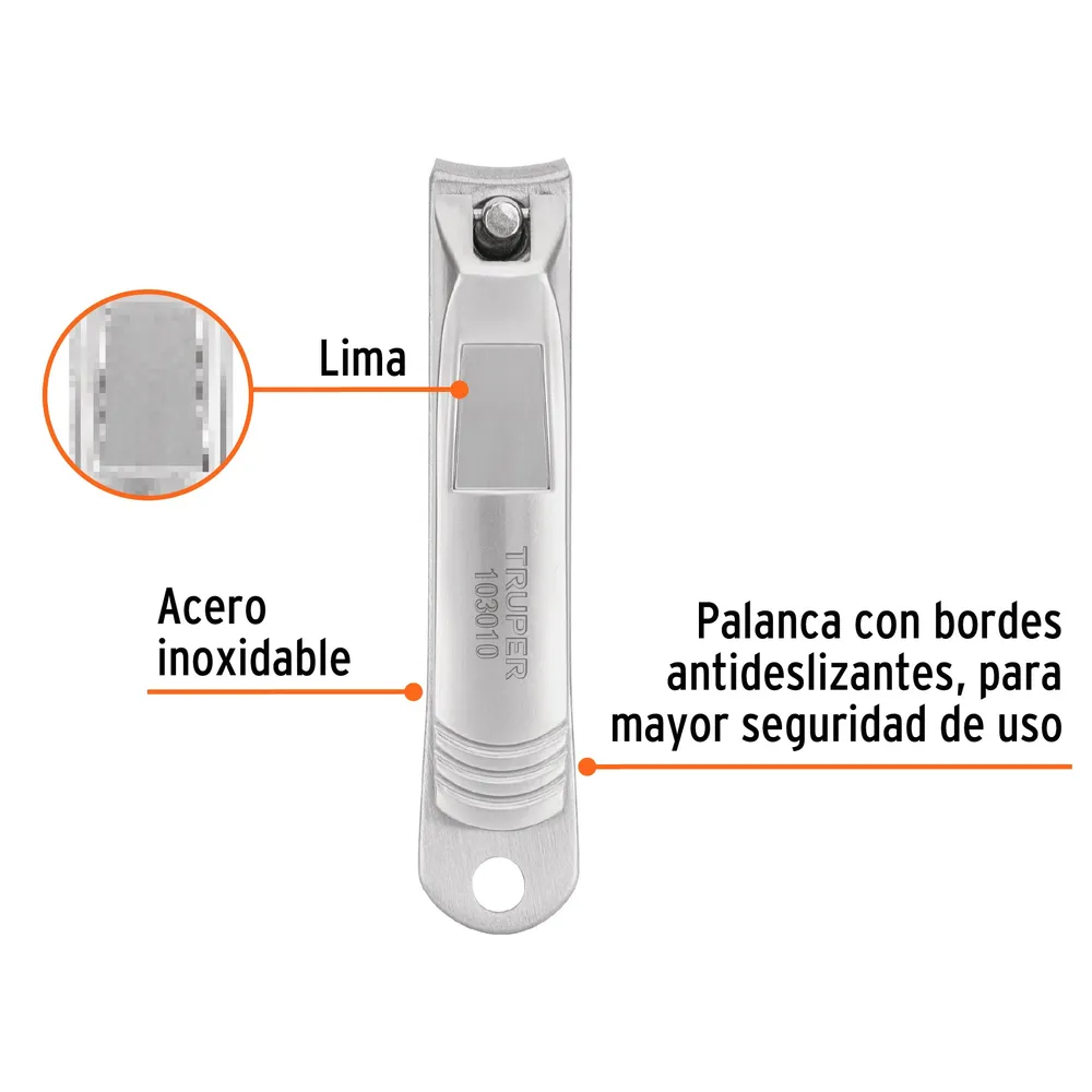 Corta uñas 3' acero inoxidable, Truper para Dispositivos de Alto Consumo