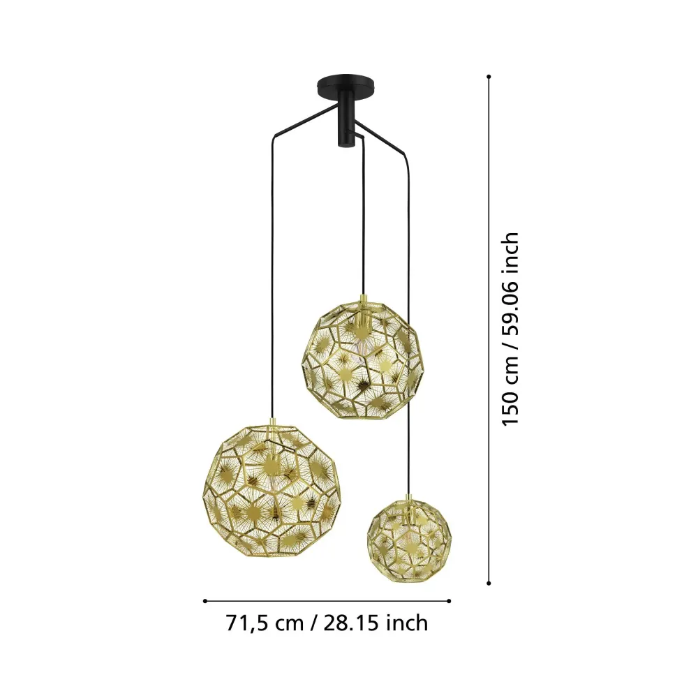 Lampara colgante eglo skoura laton de 3 luces con Certificación RoHS