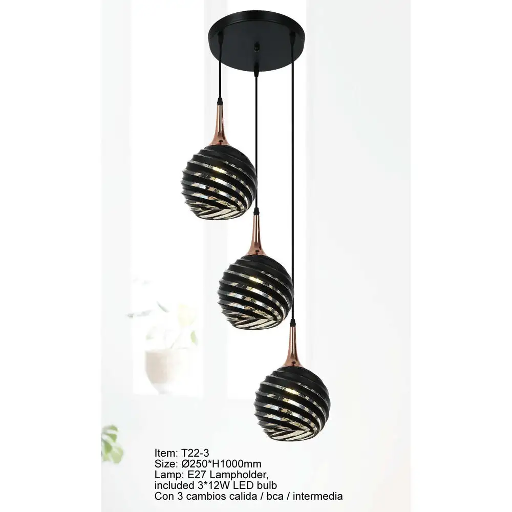 Lum colgante led triplicado e27 36w 3 cambios de luz negro