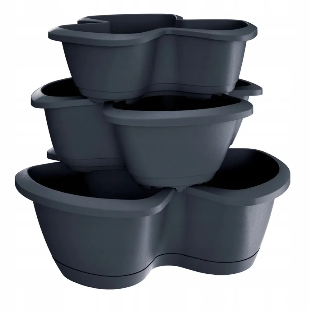 Maceta de 3 compartimentos maceta de pilar maceta de plantas torre apilable 3 niveles 40,5 cm altura total antracita Respa...