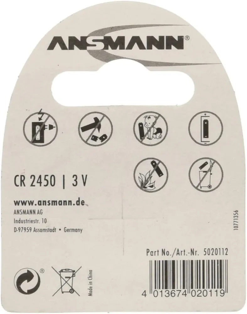 Pila de Botón de Litio CR2450 de 3V Ansmann Resistentes Derrames