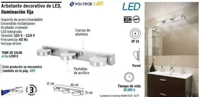 Pilas de Baterí Arbotante Decorativo de LED para baño 3 spots