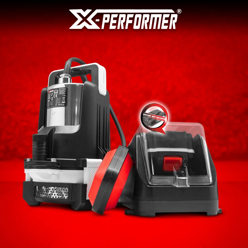 Pompe vide-cave sur batterie 20V – 3000 L/h – immersion 5 m – sans batterie – X-Performer