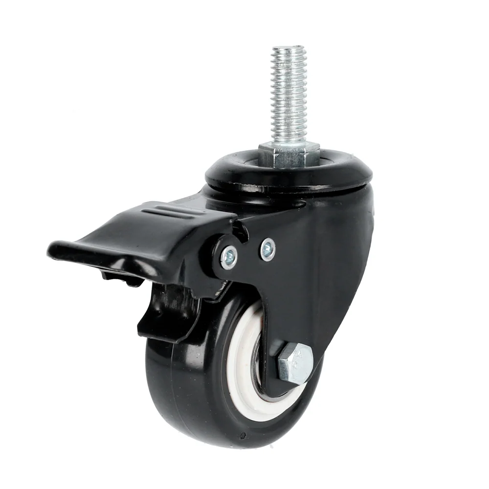 Rodaja de PVC negro con espiga roscada con freno 3" Surtek con Cargador Incluido