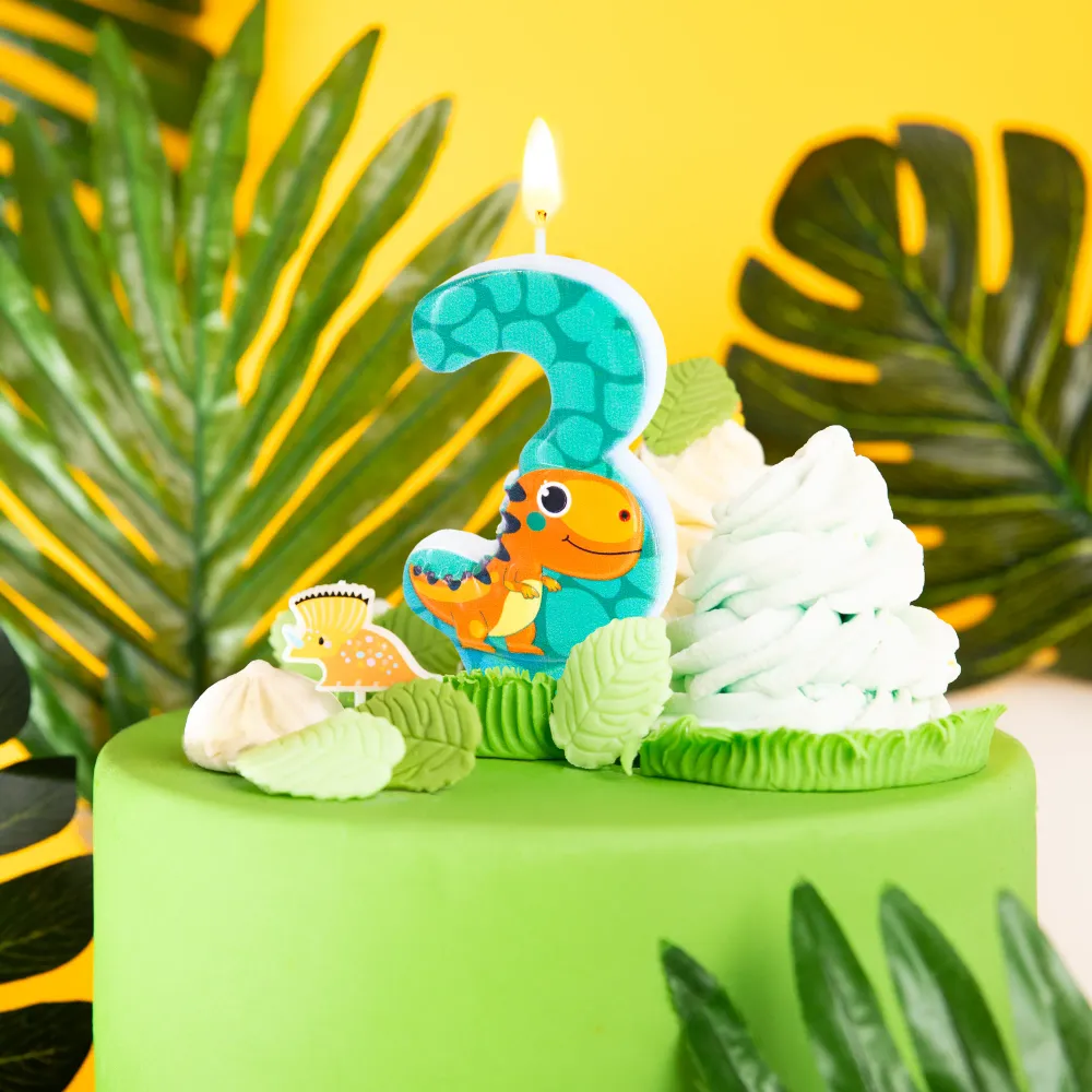 Vela tarta dinosaurios número 3 con Cargador Incluido