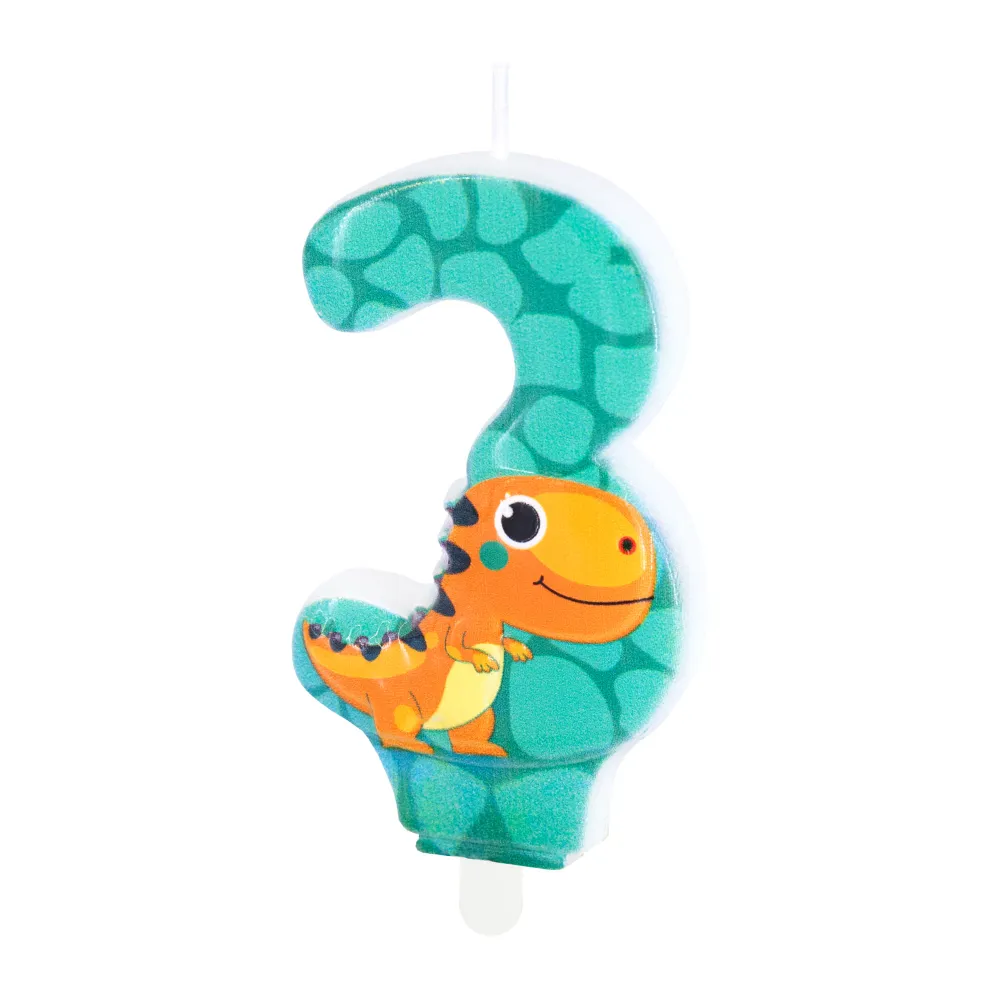Vela tarta dinosaurios número 3 Resistentes Derrames