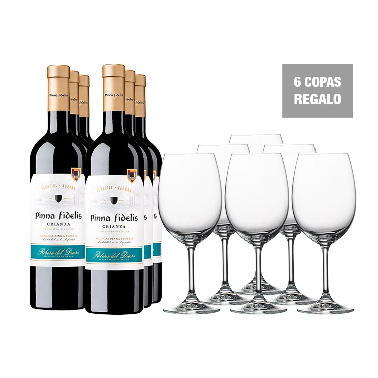 Alta Duración Pack Pinna Fidelis Crianza 6 botellas + 6 Copas de Regalo