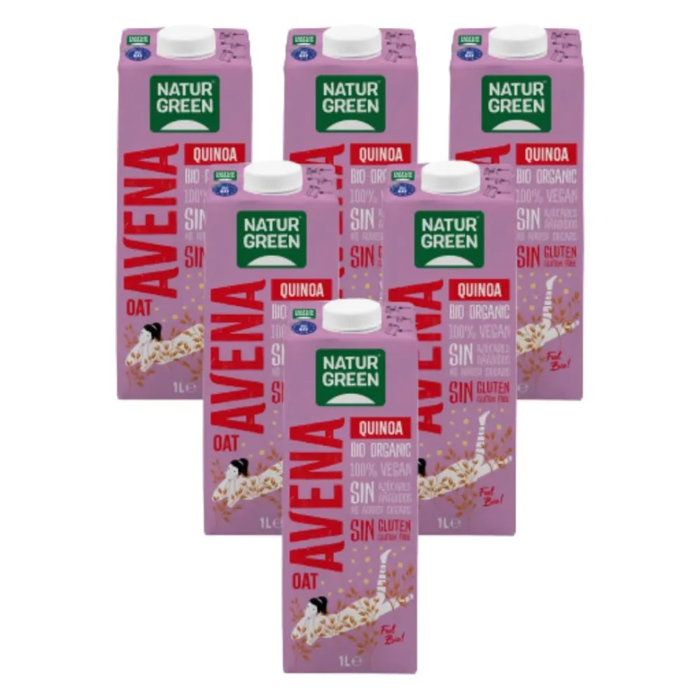Alta Duración Pack 6 uds Bebida de Avena y Quinoa Bio Sin Gluten NaturGreen 1 L