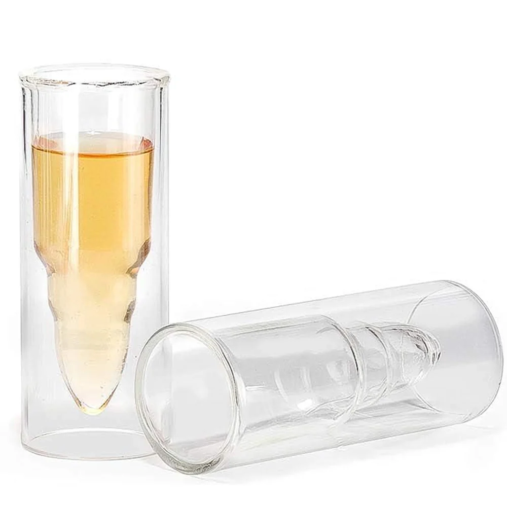 Alta Duración Set 6 Vaso Shot en Forma de Bala de Vidrio Resistente al Calor de Doble Capa Transparente