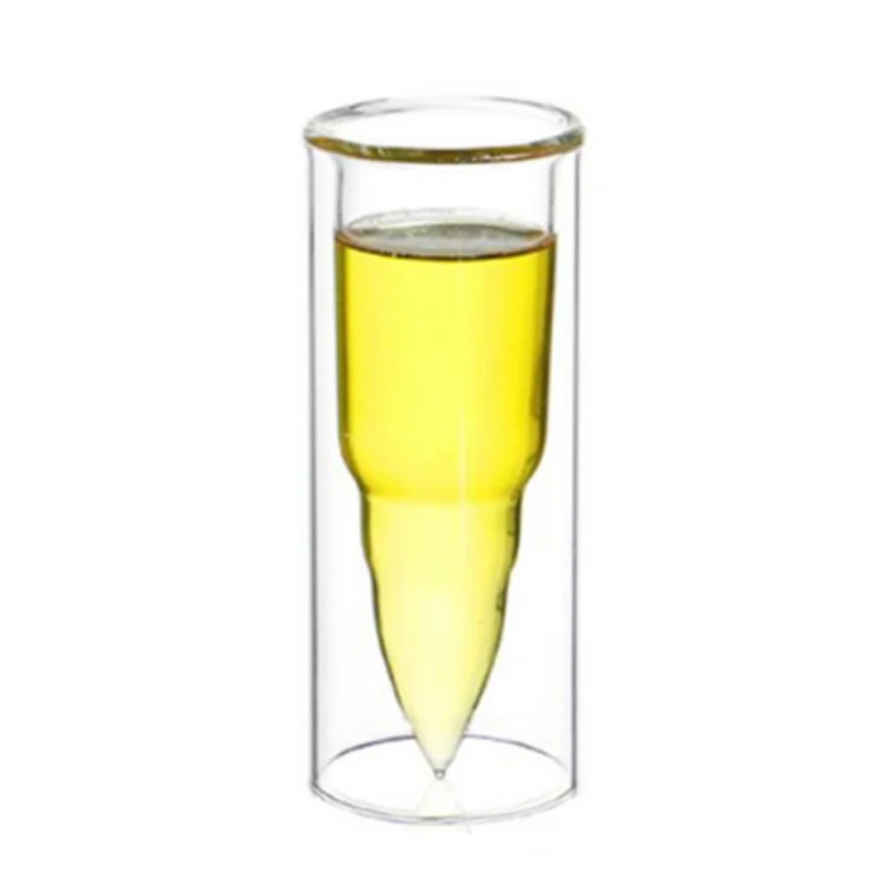 Alta Duración Set 6 Vaso Shot en Forma de Bala de Vidrio Resistente al Calor de Doble Capa Transparente