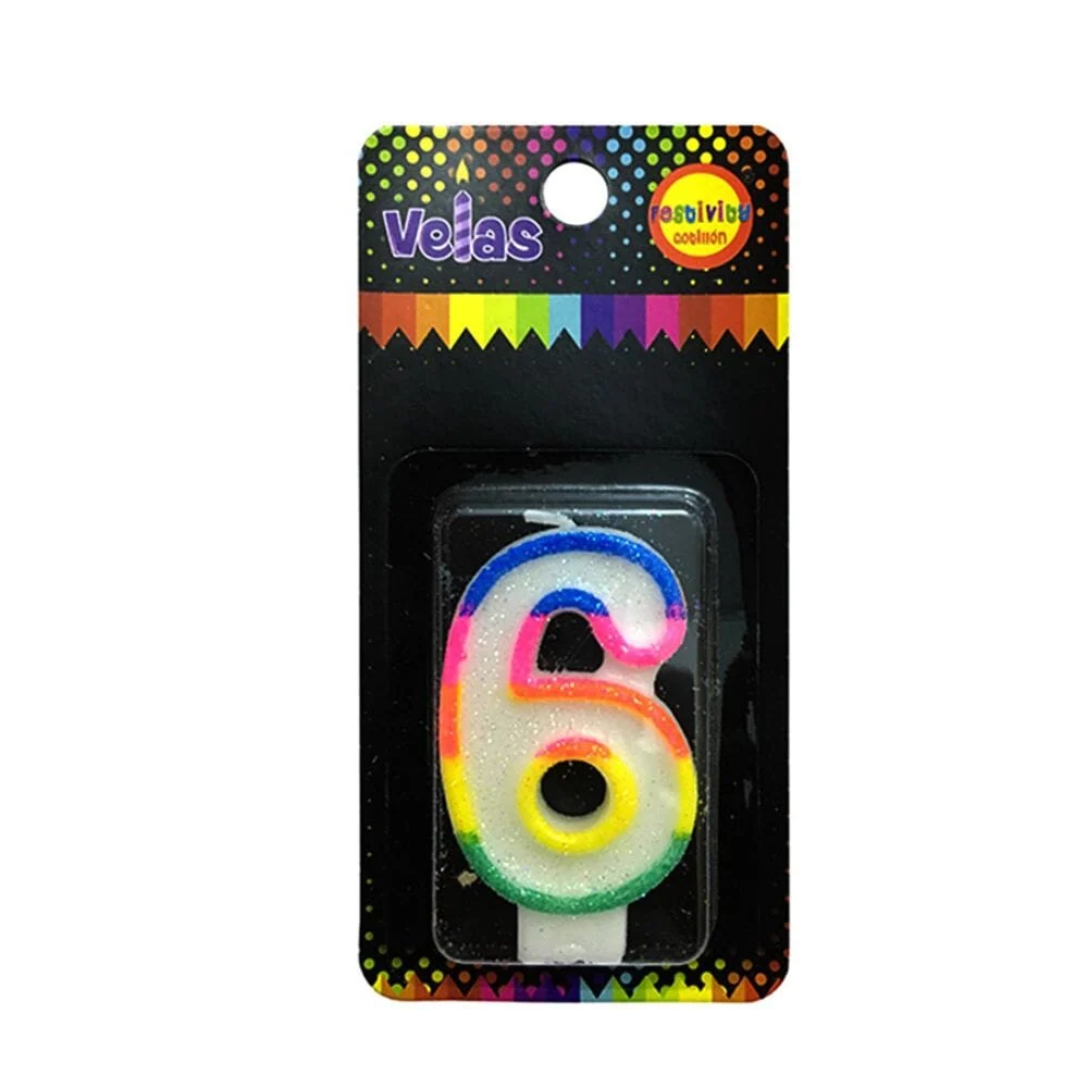 Alta Duración Vela Numeral Glitter Nº 6 X 1 Un