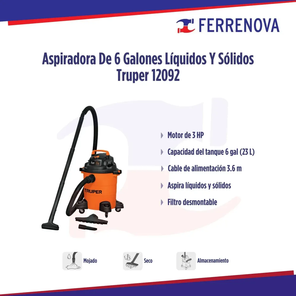 Aspiradora de sólidos y líquidos 6 gal plástica truper 12092 para Juguetes