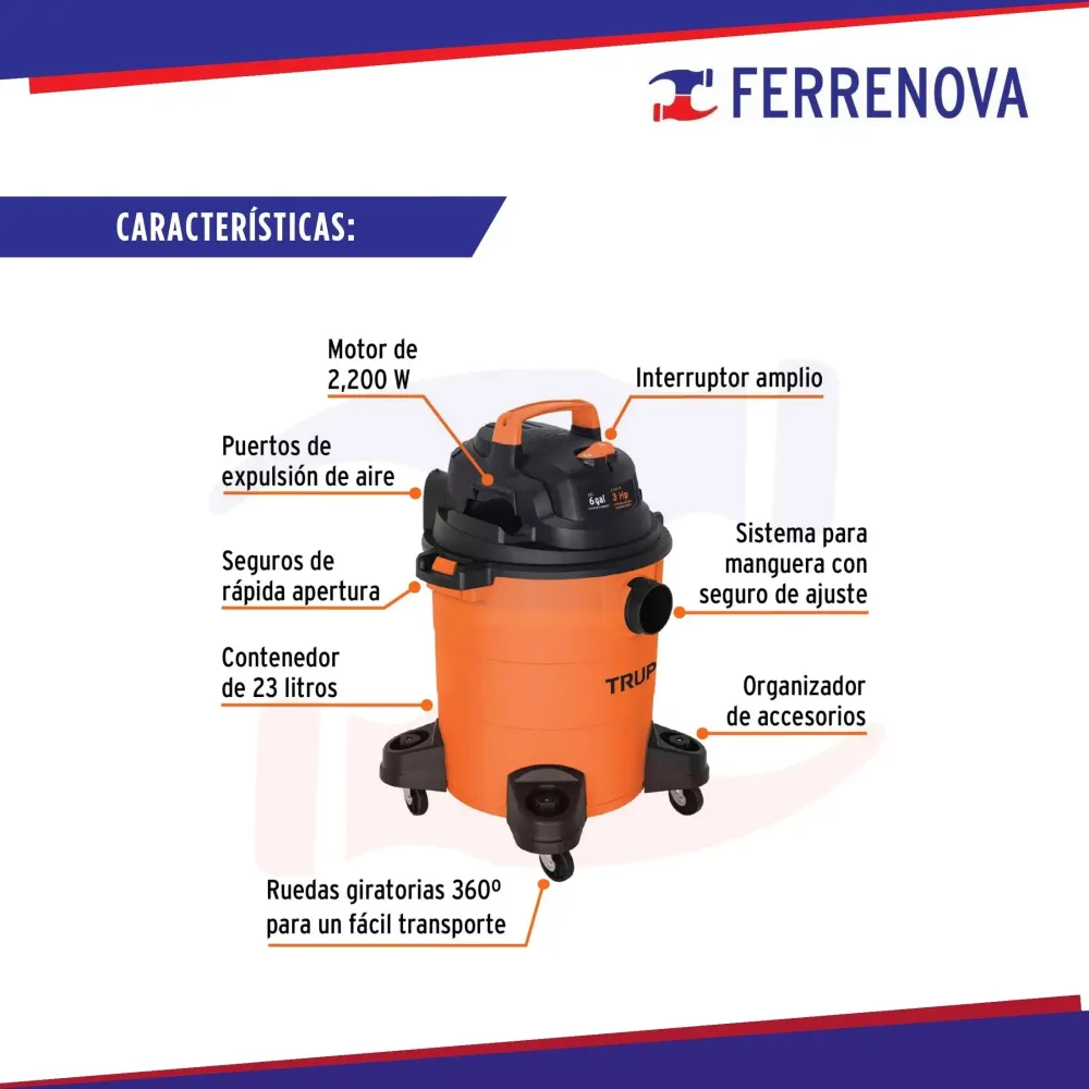 Aspiradora de sólidos y líquidos 6 gal plástica truper 12092 para Juguetes