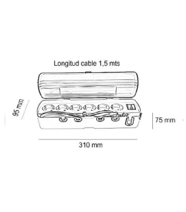 BASE 6 TOMAS TT + INT. + CABLE " antipolvo " con Tecnologí de Larga Duración